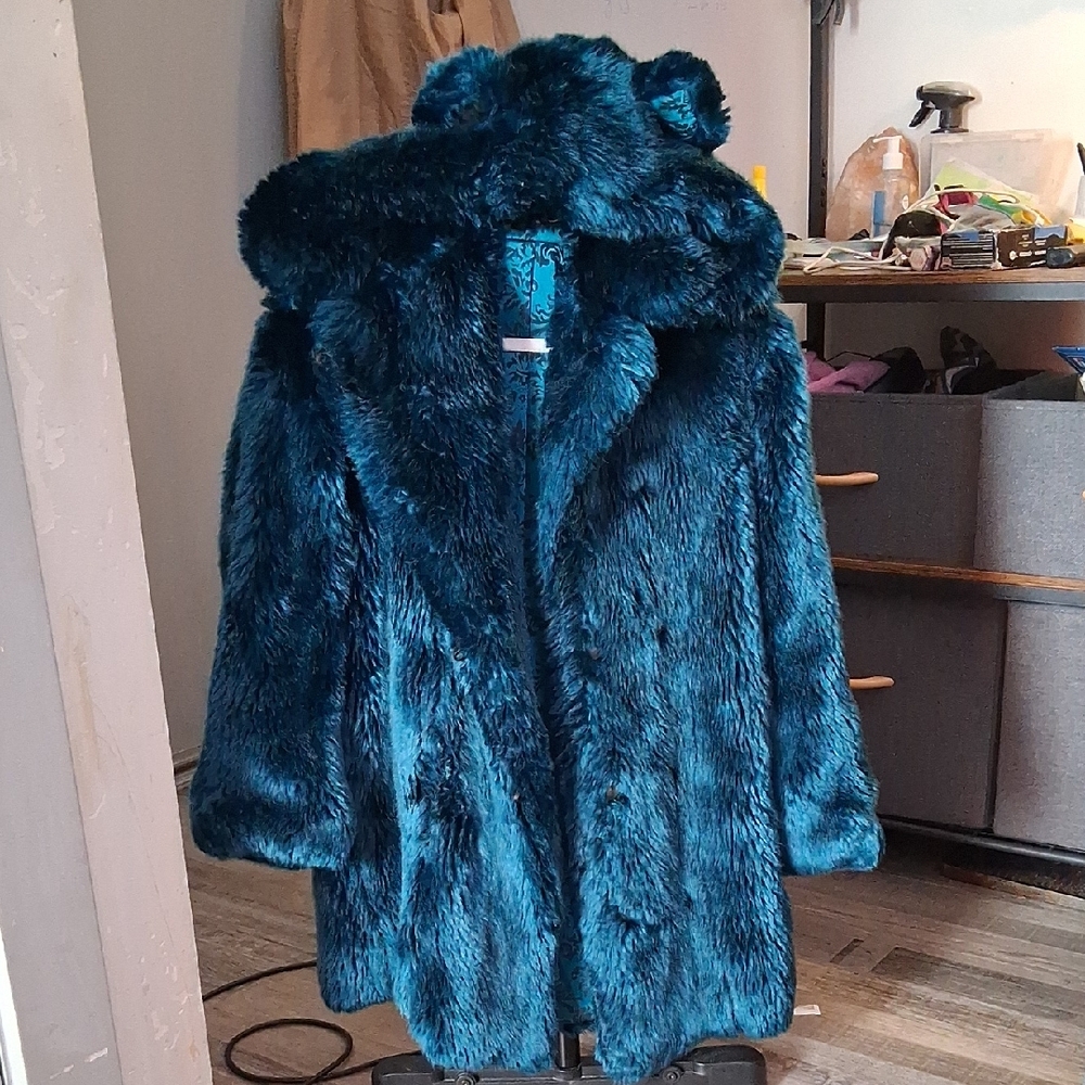 SpiritHoods Teal Blue Faux Fur Teddy Coat with Hood